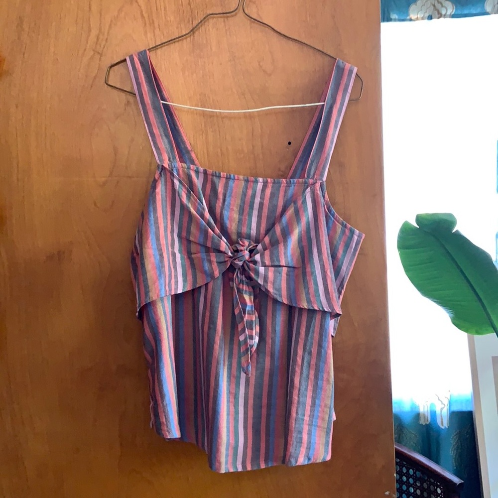 Madewell tie front top in rainbow stripe
